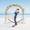 Costway 7.4 FT Round Wedding Arch Wooden Arbor Backdrop Stand with Triangular-Shaped Base